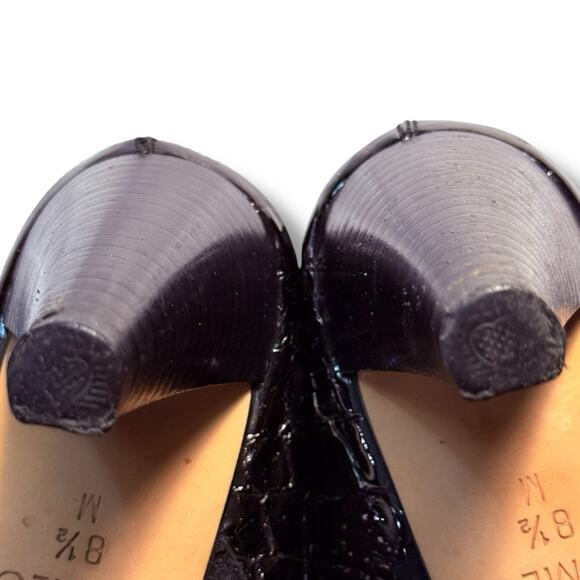 VTG Brighton Romeo Women’s Black Croc Patent Leather Mules Heel Shoes Size 8.5 M - Picture 12 of 13